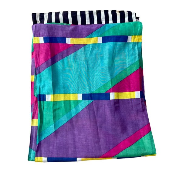 Vintage Scarf by Echo Geometric MOD in Green Purple Yellow Midcentury Pattern. - Picture 6 of 10